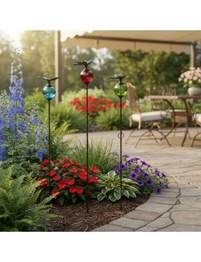 Ensemble 3 tuteurs boule libellule 8x135cm