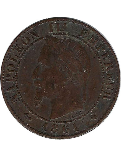 FRANCE 1 CENTIME NAPOLEON III 1861 BB (Strasbourg) TTB (G87)