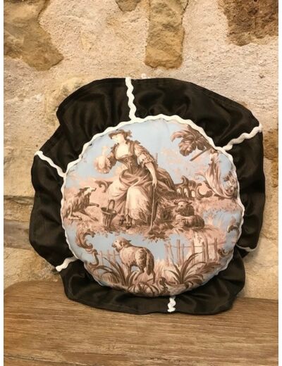 Coussin rond toile de jouy