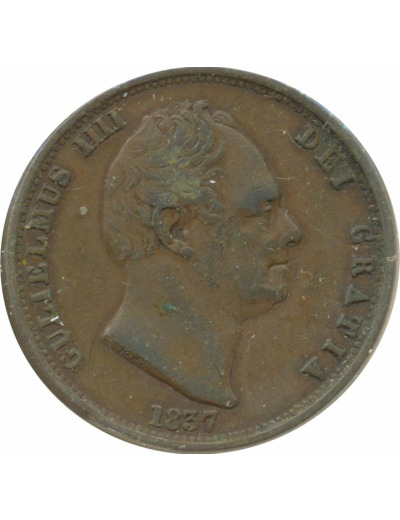 GRANDE BRETAGNE 1/2 PENNY GUILLAUME IV 1837 TTB