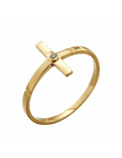 Bague en Plaqué Or Taille 52 - CROIX + ZIRCON