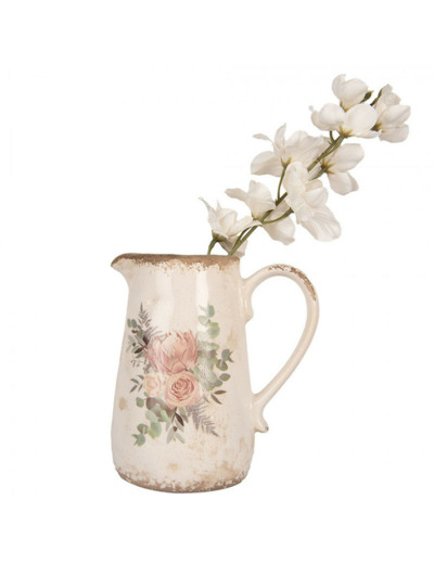 Pichet céramique beige fleurs 18x12x17cm