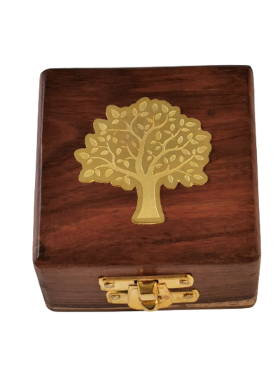 Boîte à Chapelets carrée en bois ARBRE DE VIE 7.5x7.5xHt4.5cm
