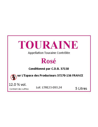 AOC Touraine Rosé – Bag-In-box 5 Litres