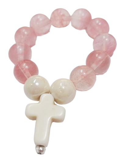 Dizainier élastique 8mm en pierre véritable- Quartz Rose