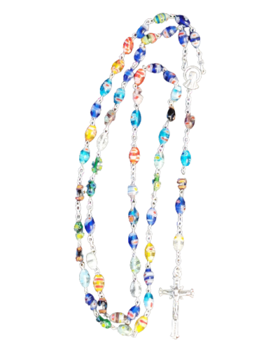 Chapelet Perles Ovales Murano Sur Chaine Argentée