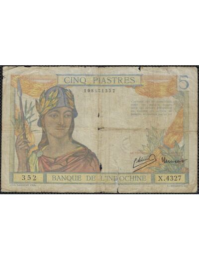 INDOCHINE 5 PIASTRES NON DATE (1932-1939) SERIE X.4327 TB (W55c)