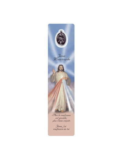 Signet plastifié avec médaille JESUS PRIERE DE MISERICORDE-anglais