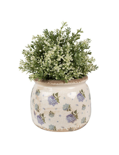 Pot de fleurs intérieur céramique beige bleu 13x16x16cm