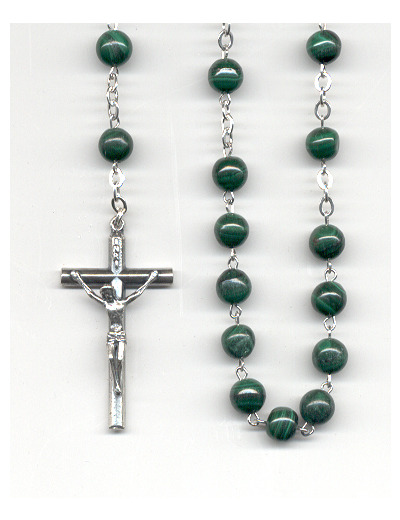 Chapelet MALACHITE et ARGENT 925- 6mm + BOITE
