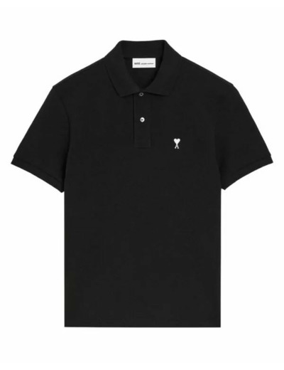 Ami Paris Polo Manche Courte Noir Coeur Blanc