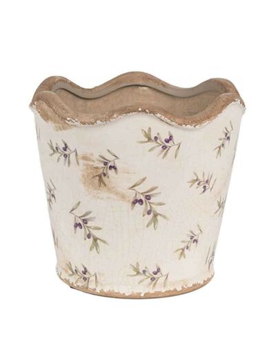 Pot de fleurs céramique motif olivier 16x15cm