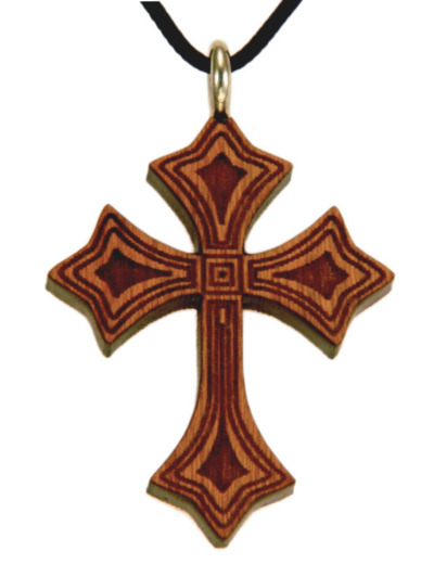Croix en Bois d'Erable Vernis 3,4cm avec Cordon - 2 TONS
