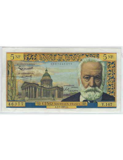 FRANCE 5 NOUVEAUX FRANCS VICTOR HUGO 1-7-1965 SERIE Y.147 TTB+