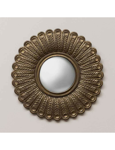 Miroir convexe plumes de paon dorées 36x2x36cm