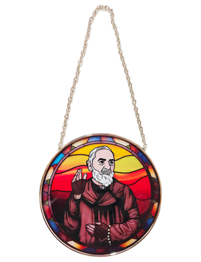 Vitrail Mural en verre D114mm, avec ventouse - PADRE PIO