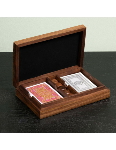 Boîte 2 Jeux de Cartes et Dés Bois 4x12x18cm