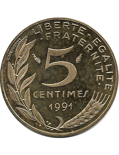 FRANCE 5 CENTIMES LAGRIFFOUL 1991 BE