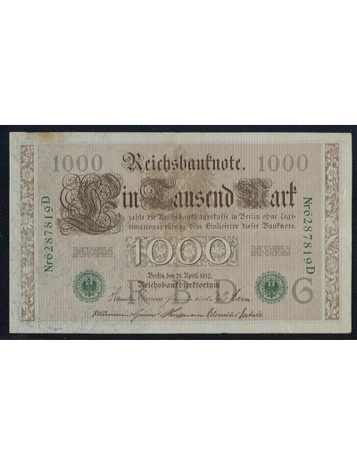 ALLEMAGNE 1000 MARK 21 04 1910 SERIE D 6287819 TTB