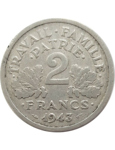 FRANCE 2 FRANCS BAZOR 1943 B TB+ N2