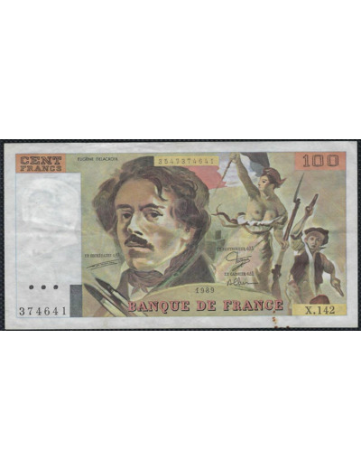 FRANCE 100 FRANCS DELACROIX 1989 SERIE X.142 TTB