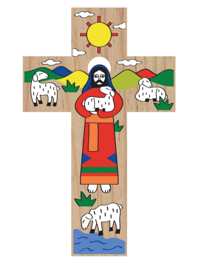 Croix en Teck 150x92x10mm - Dieu est notre Guide