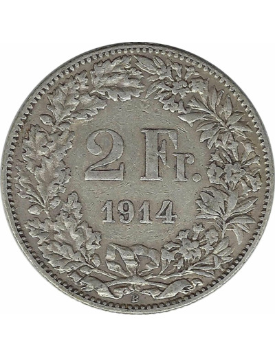 SUISSE 2 FRANCS 1914 B TB+ N1