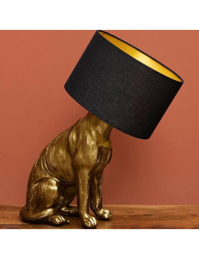 Lampe chien doré et noir 60x31x44cm
