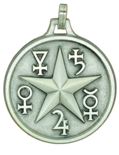 Médaille 30mm en Métal Argenté - PENTACLE ASTRALE