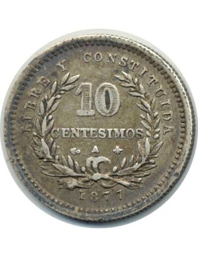 URUGUAY 10 CENTESIMOS 1877 TTB (W14)