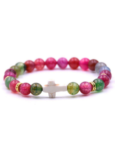 BRACELET élastique 8mm en pierre véritable- Agate et Tourmaline