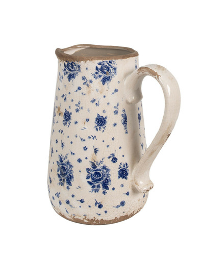 Vase pichet céramique beige bleu 21x15x23cm