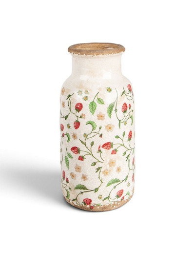 Vase fraises beige rouge céramique 15x15x32cm