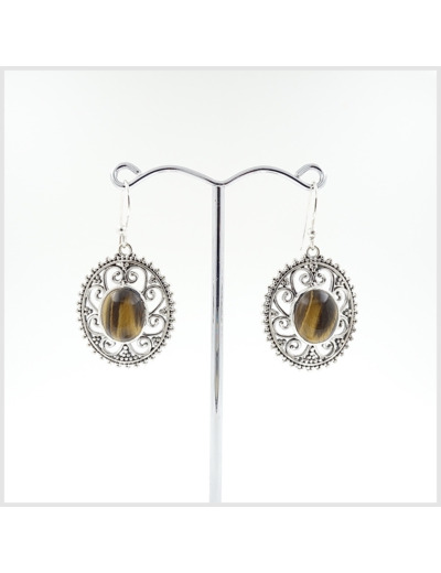 Boucles Oeil de Tigre en argent massif