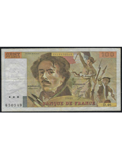 FRANCE 100 FRANCS DELACROIX 1981 SERIE D.46 TTB