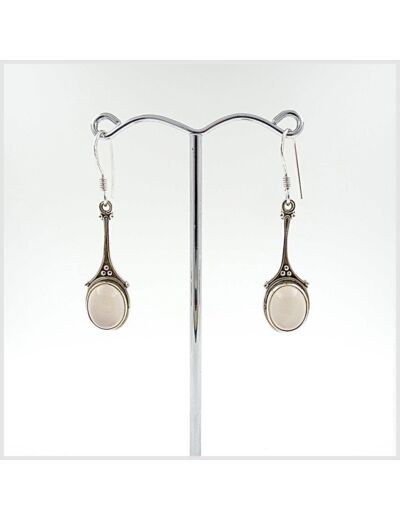 Boucles d'oreilles Quartz Rose et Argent Massif