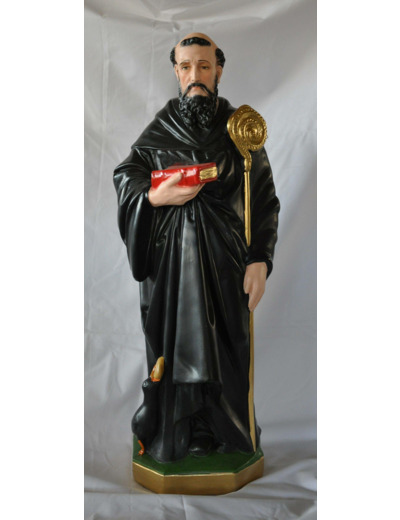 St Benoit 60cm résine polychrome PEINTE MAIN