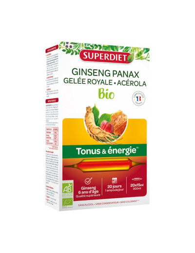 Ginseng Gelée Royale Acérola Bio 20 ampoules de 10ml