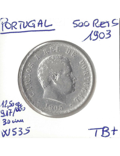 PORTUGAL 500 REIS 1903 TB+