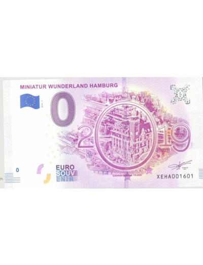 ALLEMAGNE 2019-7 MINIATUR WUNDERLAND HAMBURG BILLET SOUVENIR 0 EURO TOURISTIQUE