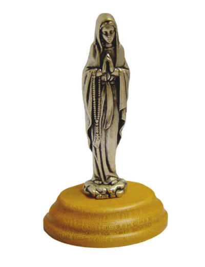 Statue 7cm en Métal Argenté avec Socle en Olivier - ND DE LOURDES