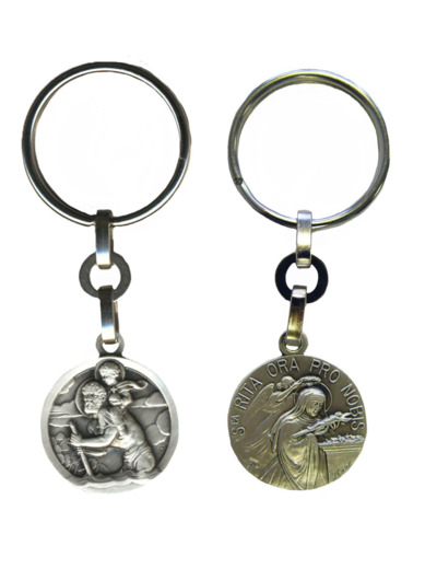 Porte-Clefs en Métal Argenté 26mm - RITA/CHRISTOPHE