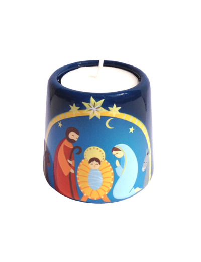 Bougeoir Nativité bleu 6.5cm