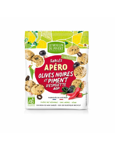 Sable olive noire piment Espelette 100g Le Moulin du Pivert