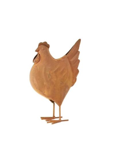 Statuette poule fer rouille 14x7x20cm