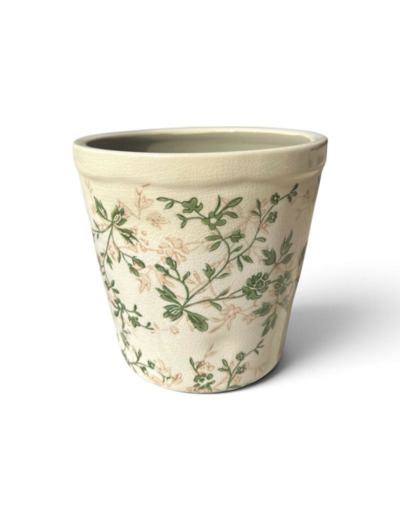 Pot de fleurs d'intérieur vert beige céramique 14x13cm