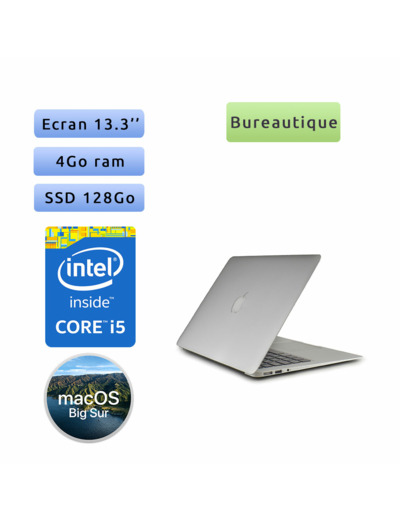 Apple MacBook Air A1466 (EMC 2632) i5 4Go 128Go SSD - 13.3 - Grade B - Ordinateur Portable Apple