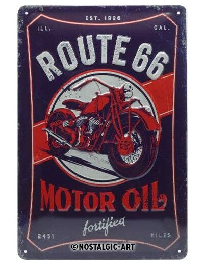 Plaque métal - Route 66 Motor Oil - 20x30 cm.