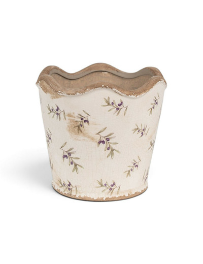 Pot de fleurs céramique motif olivier 16x15cm