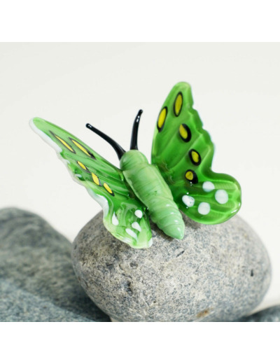 Figurine Miniature Papillon Vert Verre 6x4x4cm